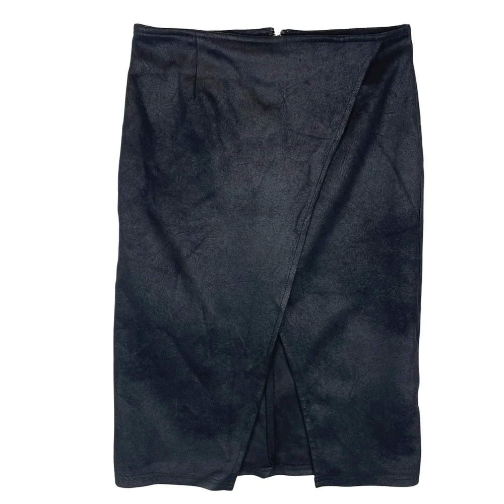 Free People Black Faux Leather Wrap‎ Midi Skirt XS